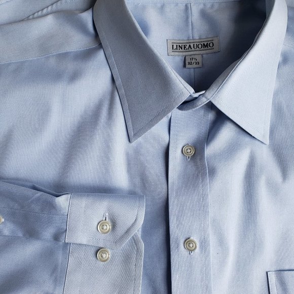 LINEA UOMO Chambray Blue Long Sleeve Button-Up Dress Shirt Size 17 ½ 32/33 - Picture 5 of 7